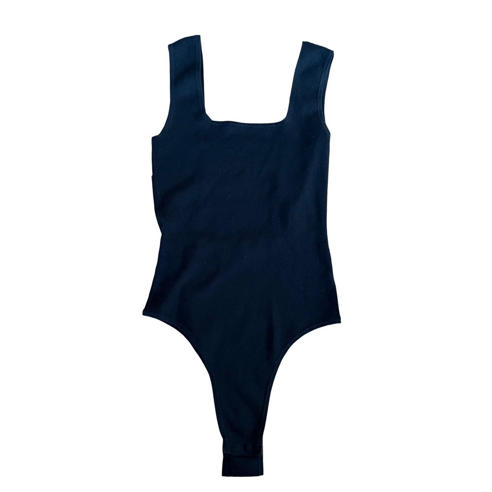 Future Collective - Cut-Out Ribbed Knit Tank Bodysuit Snap Closure Size M Black